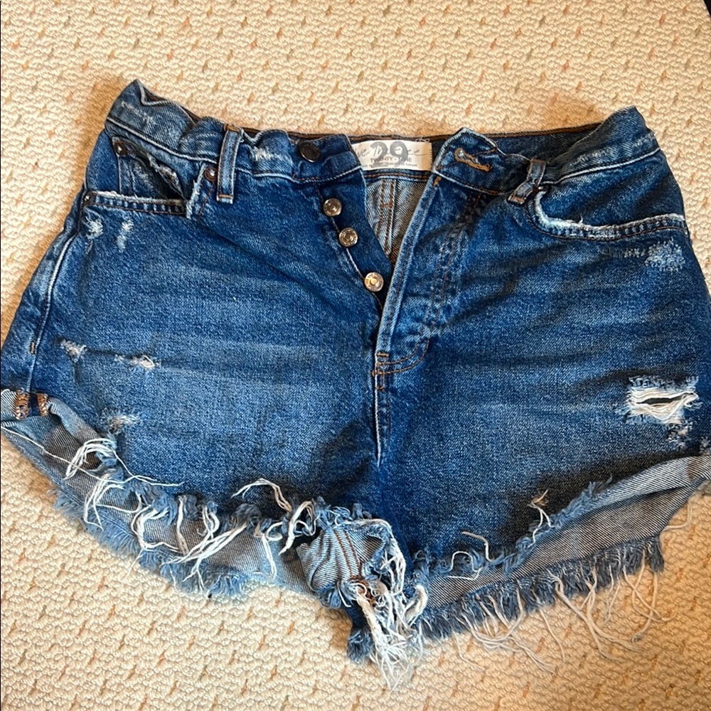 Distressed Blue Denim Shorts by we the free